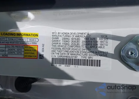 2025 Honda Cr-V Hybrid Sport-L z USA, uszkodzony, nr VIN 5J6RS6H86SL021087